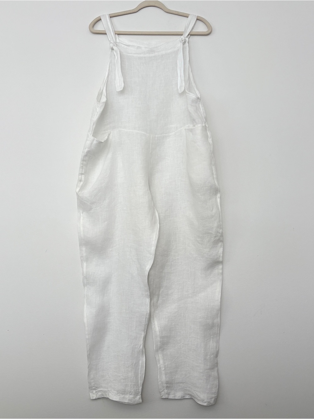 White Linen Tie-Strap Overalls Made in Italy Cottagecore Gorpcore Beach